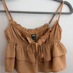wild fable Tan Ruffle Tie-Front Cropped Cami